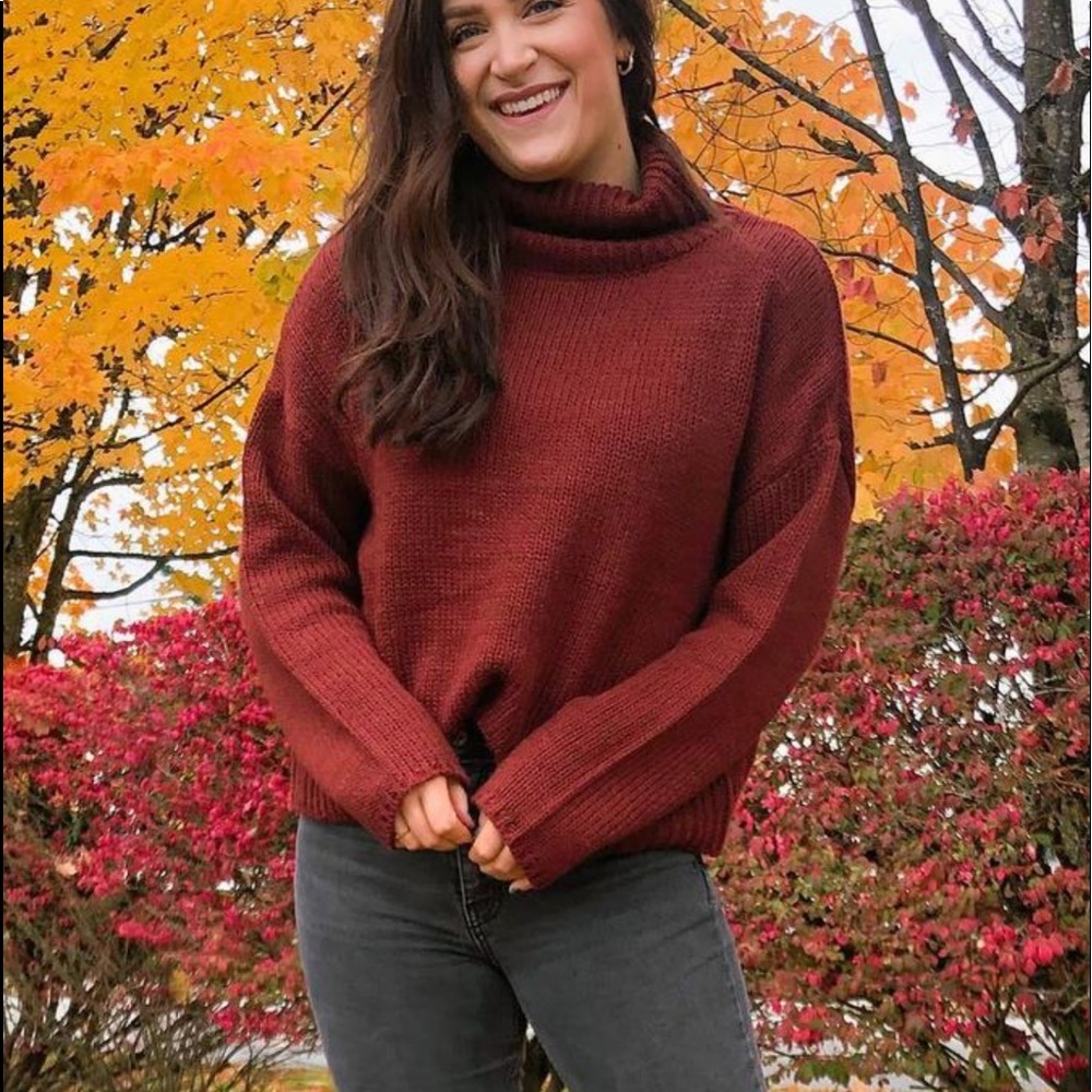 Red cowl neck sweater